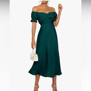 Holiday Emerald Green Puff Sleeve Sweetheart Maxi Gown
